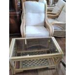 Four conservatory chairs and coffee table (45cm x 87cm x 47cm)
