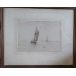 Albert Marks. 1871-1941. Lower Reaches on the Thames. Watercolour. Signed lower right. With label on