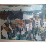 A Picture. A town by a river. 50cm x 64cm (frame 67cm x 81cm)