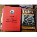 A selection of "Journal of the Railway & Canal Historical Society" (modern) & "Trains