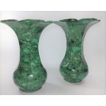 A pair of malachite vases, 16cm tall