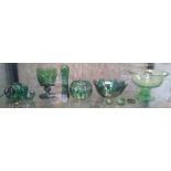 Ten green glass items including a squirrel and three sea shells (10)