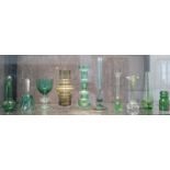 Ten green glass items including a bell with air-twist handle (10)