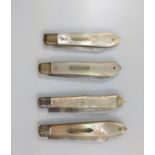 Four silver hallmarked Mother of Pearl fruit knives