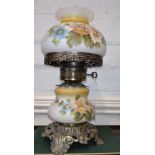 An opaque glass table lamp with painted floral decoration 39.5cm