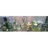 Sixteen green glass items including an Angel fish and a dog (16)