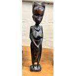 A Vintage African Hand Carved Tribal Figure. Woman Sculpture. 29cm long. Provenance 80 Rose Street
