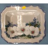 Highland Stoneware Scotland serving dish with white floral rose decoration design size 31cm x 27cm