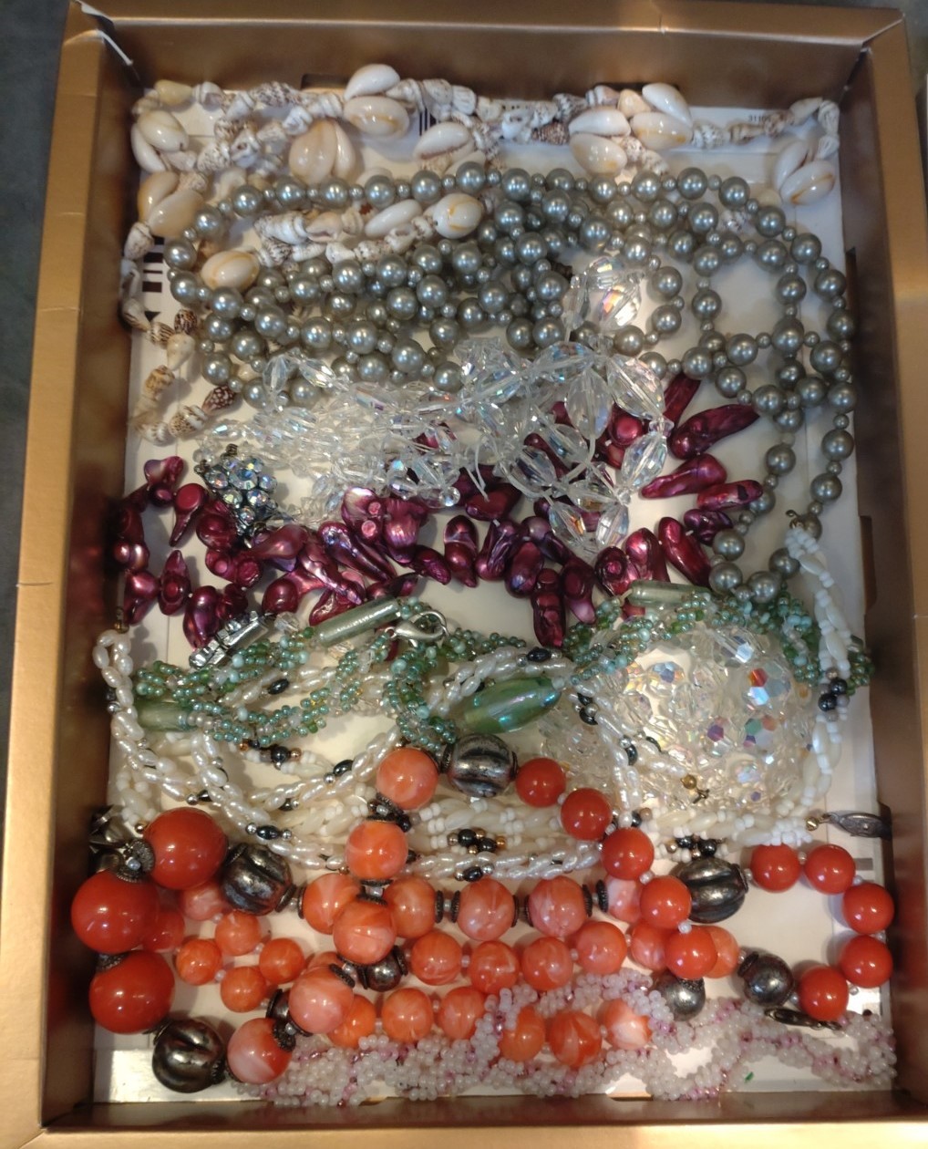 Costume jewellery including beaded necklaces, brooches and earrings (three trays) - Image 2 of 4