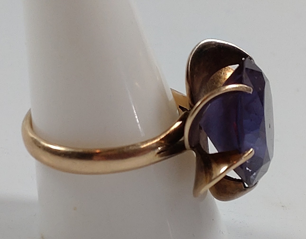 A gold ring marked 14k set with a possible amethyst. Size R. Provenance 80 Rose Street Wokingham. - Image 2 of 2