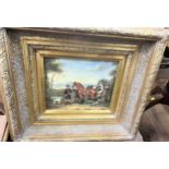 Various reproduction pictures. In gilt plaster frames.