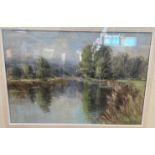 Aubrey R Phillips RWA (1920-2005) Pastel signed. "A Quiet Stretch in the River"