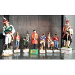 Eight ceramic figures of officers and Captains including eight marks and Rosenfeld 20cm to 36cm (8)