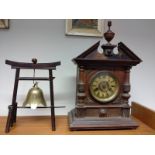 German mantel Clock, circa 1890. and bell on stand.