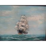 Oil on canvas "Clipper on Ocean". signed bottom right