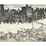 A Limited-Edition etching "Manhattan" by Margaret Lowergrund (1902-1957). Signed and inscribed.
