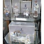 Lladro 4618 Clown 38cm long and four other clowns, all with boxes (5)