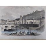 An engraving of Old Bridge and Railway Viaduct, Bath