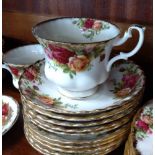 Royal Albert Old Country Roses large plates, small plates, bowls, saucers, and three cups. (66)