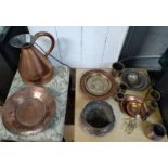 A Burt Brothers Birmingham large copper jug 32cm and middle Eastern copper and brass wares (19)