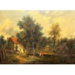 Patrick Nasmyth. 1787-1831. Oil on panel. Landscape with figures and a fam yard. Signed bottom