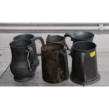 Six Antique pewter tankards. (a lot)