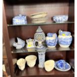 Blue and white table wares including Copeland Spode Italian, Hogarth, Adams, and three plain white