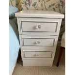 A pair of white bedside drawers.