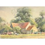 Ronald Way. Watercolour. farmyard scene. Guilden Moprden Hertfordshire Signed lower right. 25.5cm