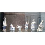 Lladro goose, three clowns, boy with hound and Nao girl (6)