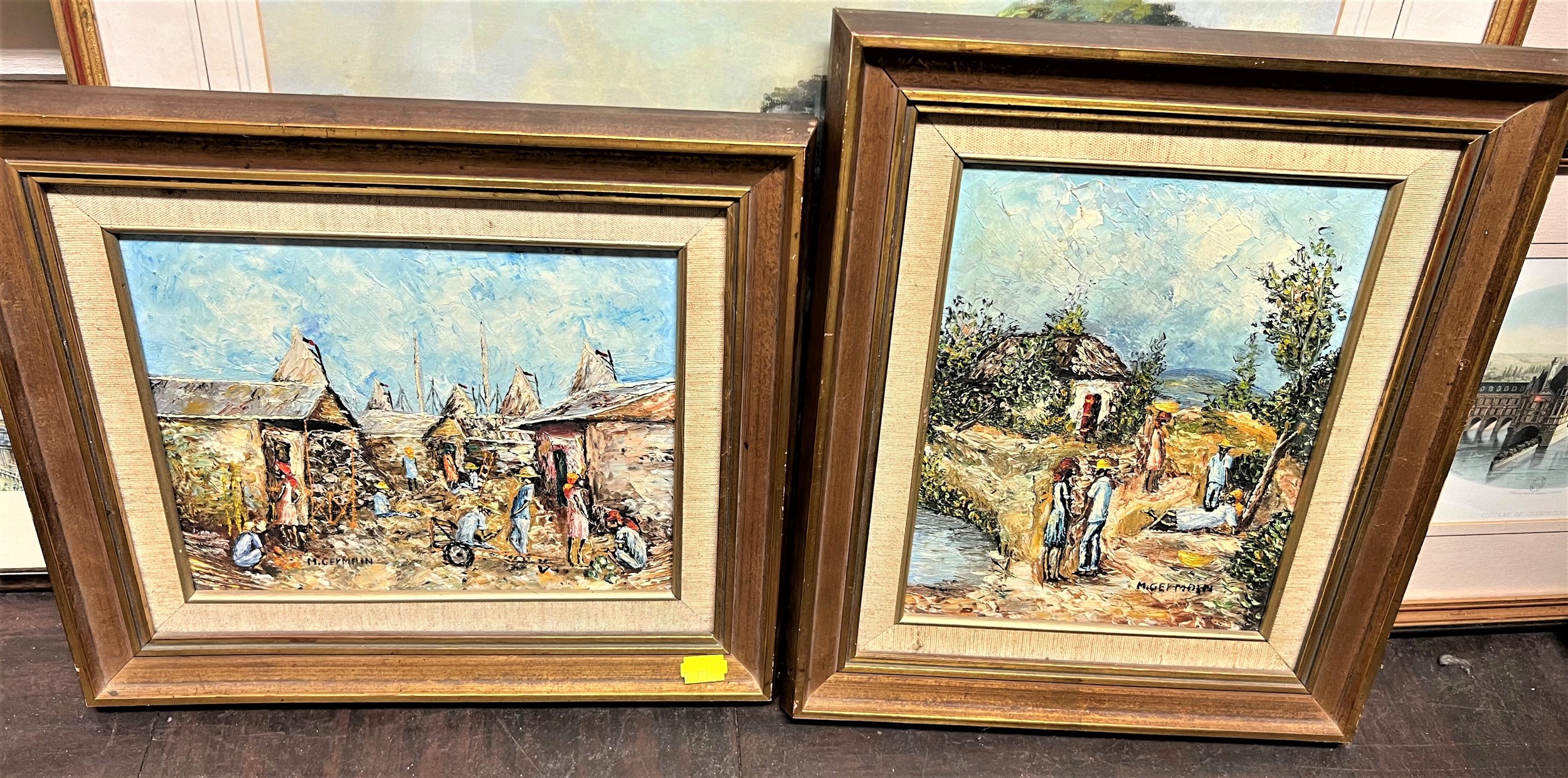 Two oil on canvas, village scenes