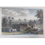 An engraving of Rolle Canal and Rolle Aqueduct near Torrington, Devonshire. Coloured engraving