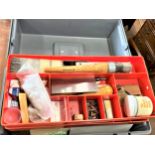 A Box of Book binding tools for laying gold leaf. In a modern toolbox.