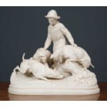 A Copeland Parrianware figural group, Hunter and Dogs, 33cm wide x 29cm highCondition report: