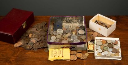A collection of coinage to include three silver crowns for George III, George IV and Queen Victoria,