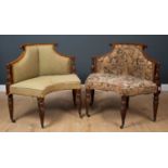 A pair of William IV mahogany framed corner seats, possibly Irish, on bulbous cable twist legs and