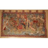 A Medieval style machine made tapestry picture depicting knightly figures, 172cm wide x 96cm high