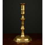 An early 18th century English brass candlestick in the manner of Joseph Wood, 20cm highCondition