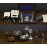 Silver and silver plated wares to include a set of six silver coffee spoons, boxed; a set of six