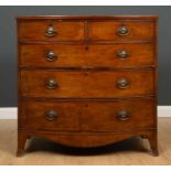 A 19th century mahogany bow front chest of two short and three long drawers 106cm wide x 53cm deep x