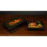 A 20th century Russian black lacquer box, signed and dated Tianex 1963, the lid decorated with a