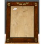A 19th century walnut framed mirror with applied brass acorn swag and brass corner mounts, 57cm x