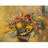 20th century still life of flowers, oil on board, signed indistinctly to the lower right and
