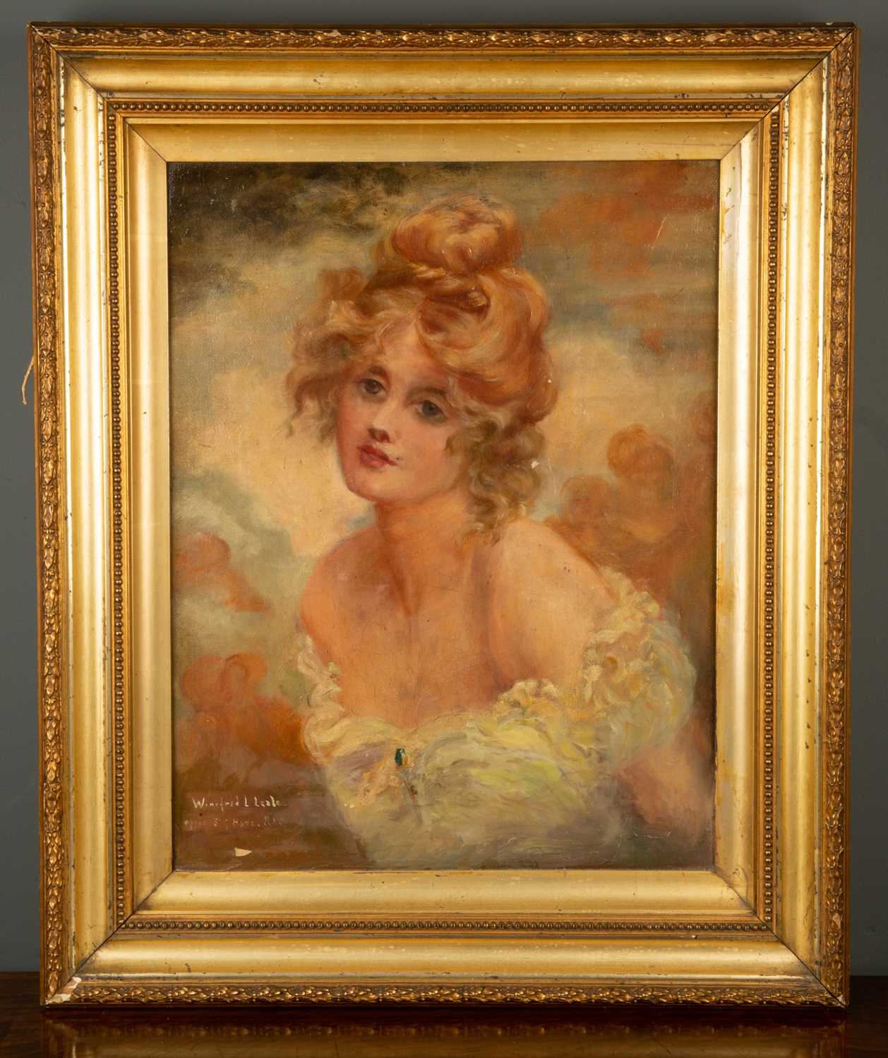 Winifred L Leale, portrait of a young woman after S Hare RI, oil on canvas, signed lower left, in