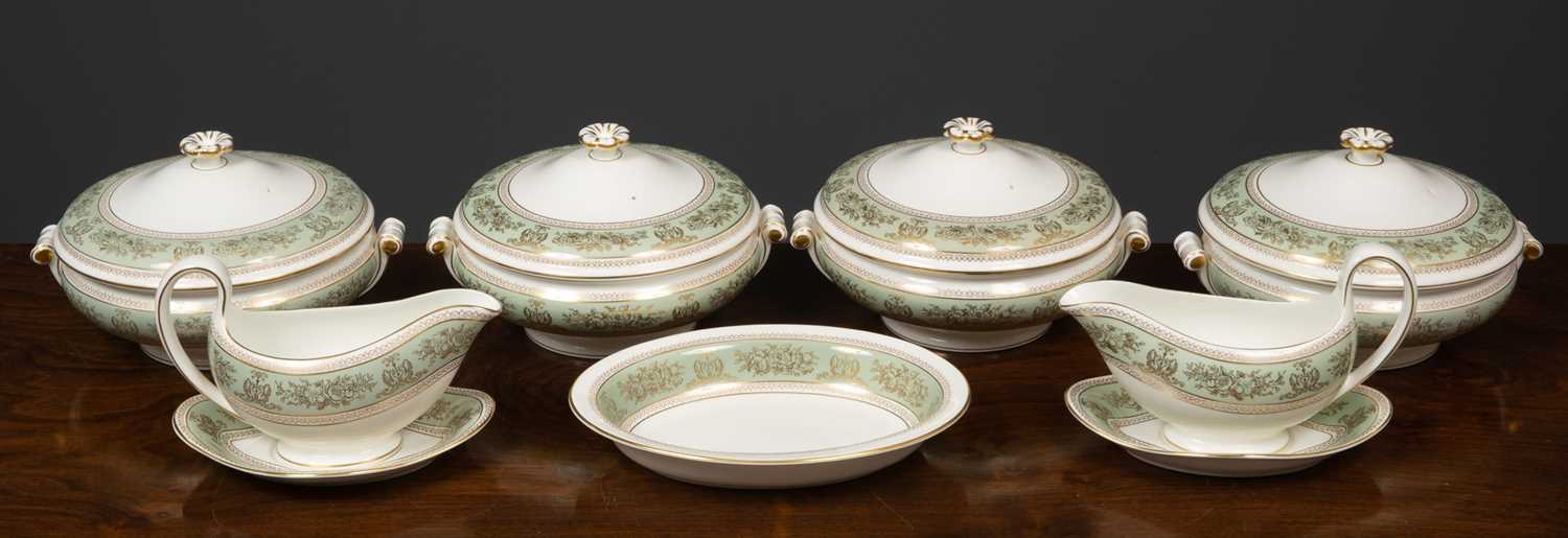 A Wedgwood Gold Columbian part dinner service to include ten large dinner plates, ten soup bowls, - Image 2 of 5