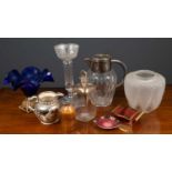 A group of ceramics, glass and silver plated wares to include a shell shaped silver plated tray