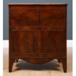 A George III mahogany commode cabinet or chest with lifting hinge lid and turned cover to the seat