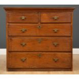 An 18th century oak chest of two short and three long drawers 93.5cm wide x 51.5cm deep x 85cm