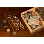 A small group of jewellery, coins and mineral samples to include a Mexican mother of pearl and white