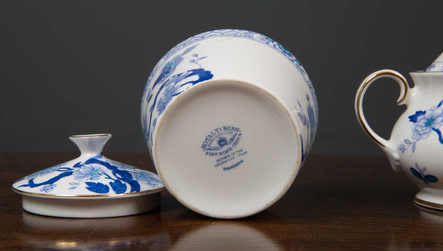 A Royal Grafton Dynasty part tea service with blue and white flower pattern to include teacups, - Image 4 of 6
